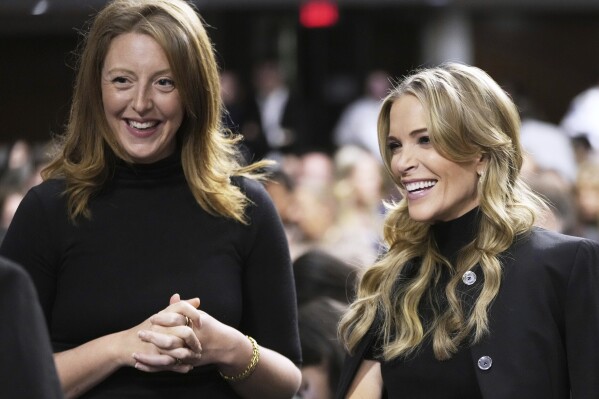 Dr. Casey Means, a wellness influencer, left, and journalist Megyn Kelly, attend a confirmation hearing for Robert F. Kennedy Jr. for the Secretary of Health and Human Services post, at the Capitol in Washington, Jan. 29, 2025. (AP Photo/Ben Curtis, File)