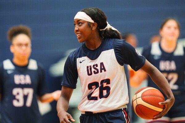 Guard Flau'jae Johnson warms up during practice at USA Basketball women's Americup trials, Wednesday, June 18, 2025, at the USA Olympics training center in Colorado Springs, Colo. (AP Photo/David Zalubowski, File)