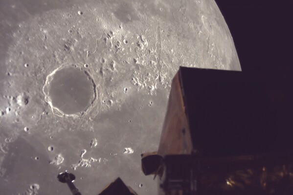 This image provided by ispace, inc. shows the Resilience lander circling the moon, Wednesday June 4, 2025. (ispace, inc. via AP)