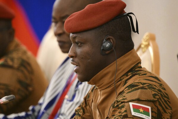 Burkina Faso President Ibrahim Traore is seen at the Kremlin in Moscow, Russia, on May 10, 2025. (Angelos Tzortzinis/Pool Photo via AP, File)