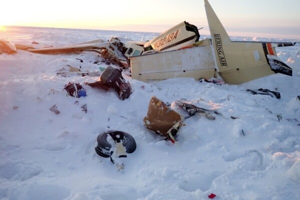 This image released by the National Transportation Safety Board, shows ice accumulation that was observed by investigators on the rear stabilizers of a plane, Feb. 7, 2025, the day after after a small commuter plane that crashed in western Alaska on a flight that was bound for the hub community of Nome. (National Transportation Safety Board via AP, File)