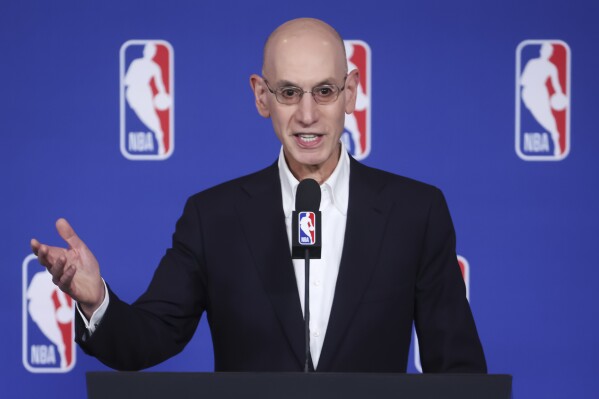 NBA Commissioner Adam Silver speaks during a news conference following a meeting of the NBA's board of governors, Tuesday, July 15, 2025, in Las Vegas. (Chase Stevens/Las Vegas Review-Journal via AP)