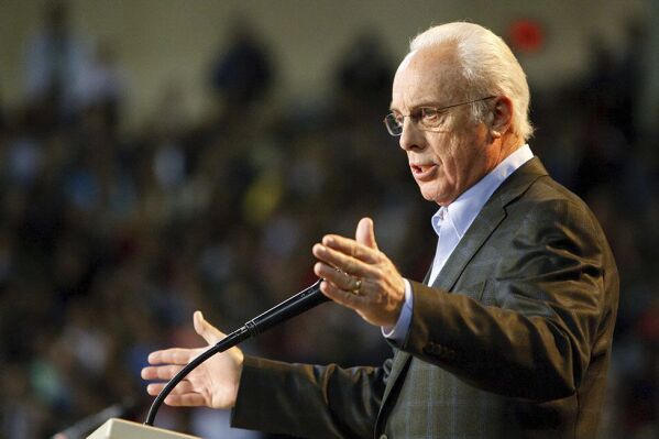In this February 2011 photo provided by Liberty University, Rev. John MacArthur speaks at a convocation at the university in Lynchburg, Va. (Joel Coleman/Liberty University via AP)
