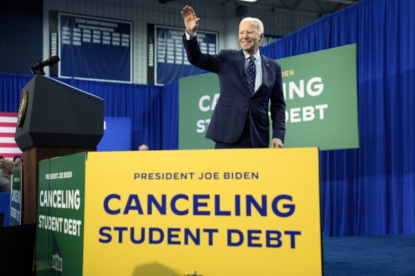 President Joe Biden departs after delivering remarks on student loan debt at Madison College, Monday, April 8, 2024, in Madison, Wis. (AP Photo/Evan Vucci, File)