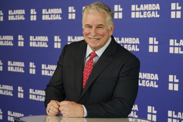 Lambda Legal CEO Kevin Jennings poses for a photo before the Liberty Awards National Dinner, in New York, Thursday, June 5, 2025. (AP Photo/Richard Drew)