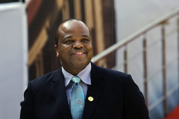King Mswati III of Eswatini arrives for the swearing-in ceremony of Cyril Ramaphosa at Loftus Versfeld stadium in Pretoria, South Africa, on May 25, 2019. (AP Photo/Jerome Delay, File)