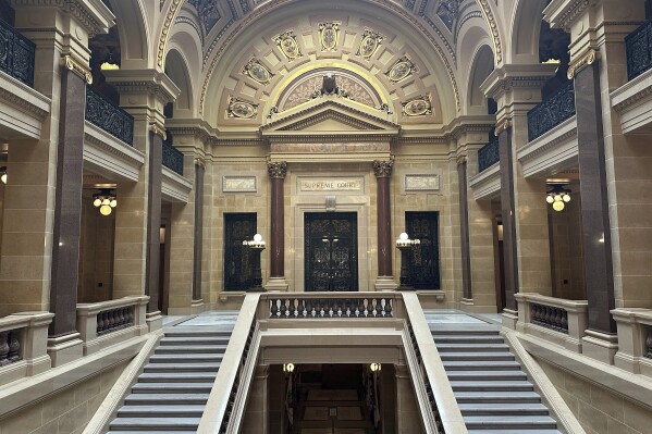 The Wisconsin Supreme Court as shown on Tuesday, July 8, 2025, in Madison, Wis., cleared the way for a state ban on conversion therapy to be enacted with a ruling that broadens the governor's powers over administrative rules. (AP Photo/Scott Bauer)