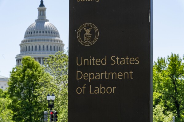The entrance to the Labor Department is seen near the Capitol in Washington, May 7, 2020. (AP Photo/J. Scott Applewhite, File)