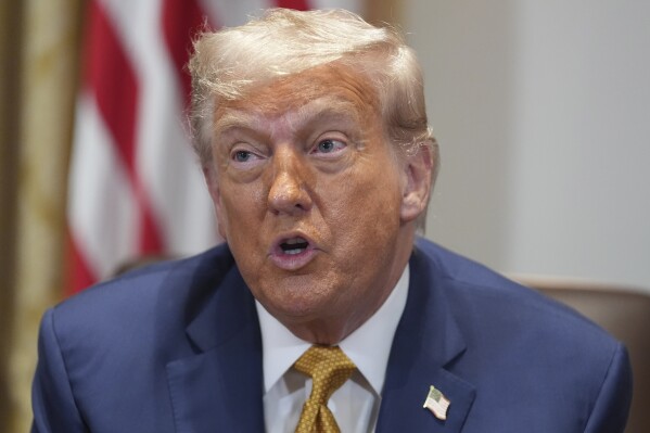 President Donald Trump speaks during a cabinet meeting at the White House, Tuesday, July 8, 2025, in Washington. (AP Photo/Evan Vucci)