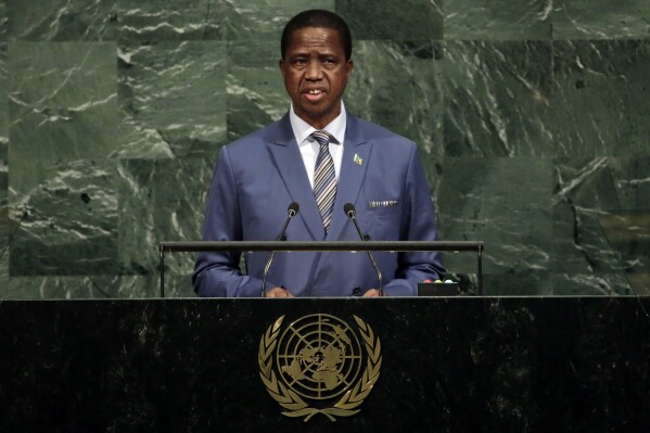 Zambia's President Edgar Chagwa Lungu addresses the 72nd session of the United Nations General Assembly, at U.N. headquarters, Sept. 19, 2017. (AP Photo/Richard Drew, File)