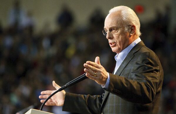 In this February 2011 photo provided by Liberty University, Rev. John MacArthur speaks at a convocation at the university in Lynchburg, Va. (Joel Coleman/Liberty University via AP)