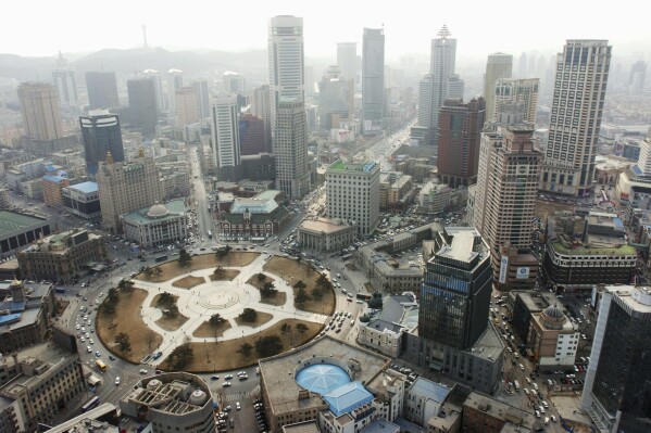 FILE- An aerial view shows the central area in Dalian, China, in 2006. (Kyodo News via AP)