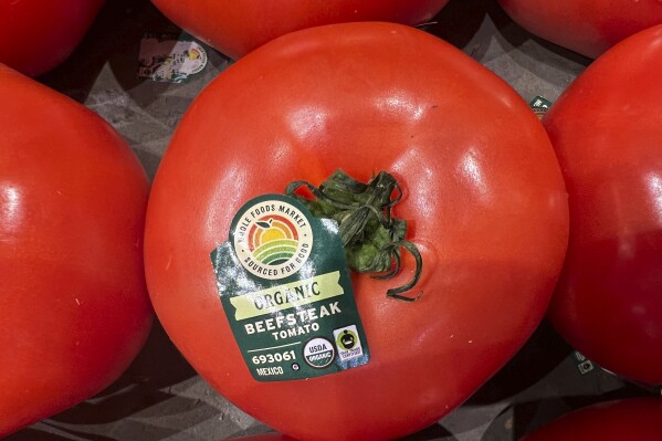 Tomatoes imported from Mexico are for sale in a supermarket in Miami, Wednesday, March 5, 2025. (AP Photo/Lynne Sladky, File)