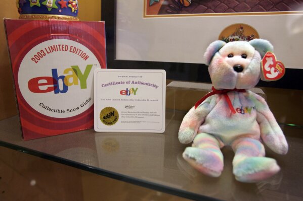 An authentic Beanie Baby is seen on display at eBay's San Jose, Calif. headquarters on Oct. 17, 2007. (AP Photo/Paul Sakuma, file)
