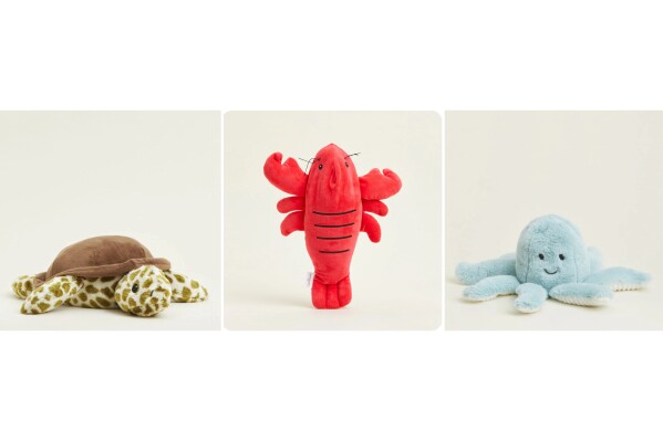 This image released by Warmies shows plush animal toys that can be popped in the freezer to provide cooling comfort. (Warmies via AP)